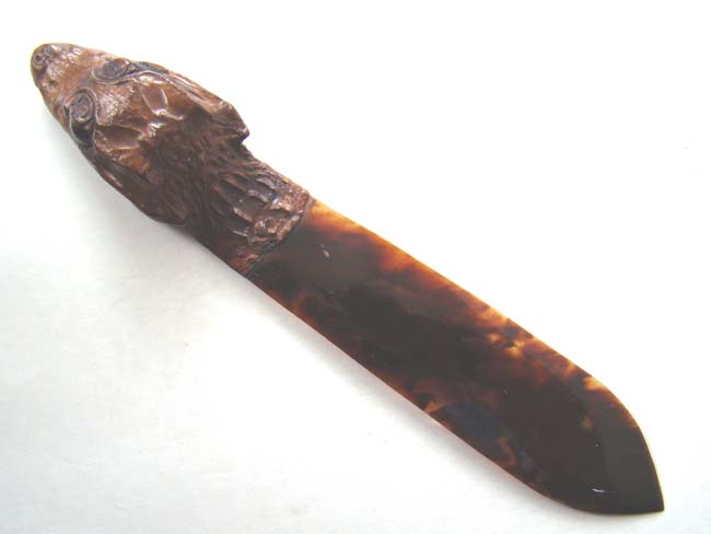 A wonderful Victorian tortoiseshell letter opener mounted with the head of a baby alligator — image 4